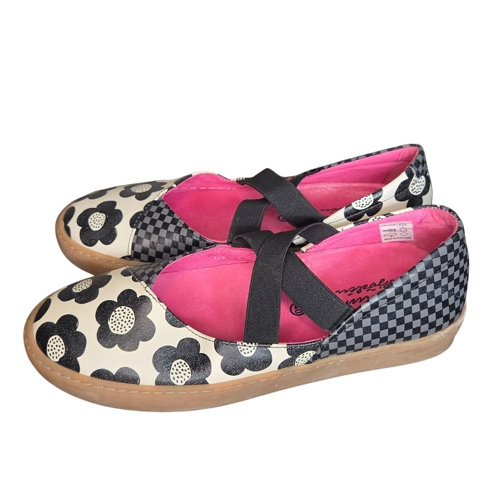 Gudrun Sjoden Mary Jane Shoes EU 40 Floral Checkerboard Art Teacher